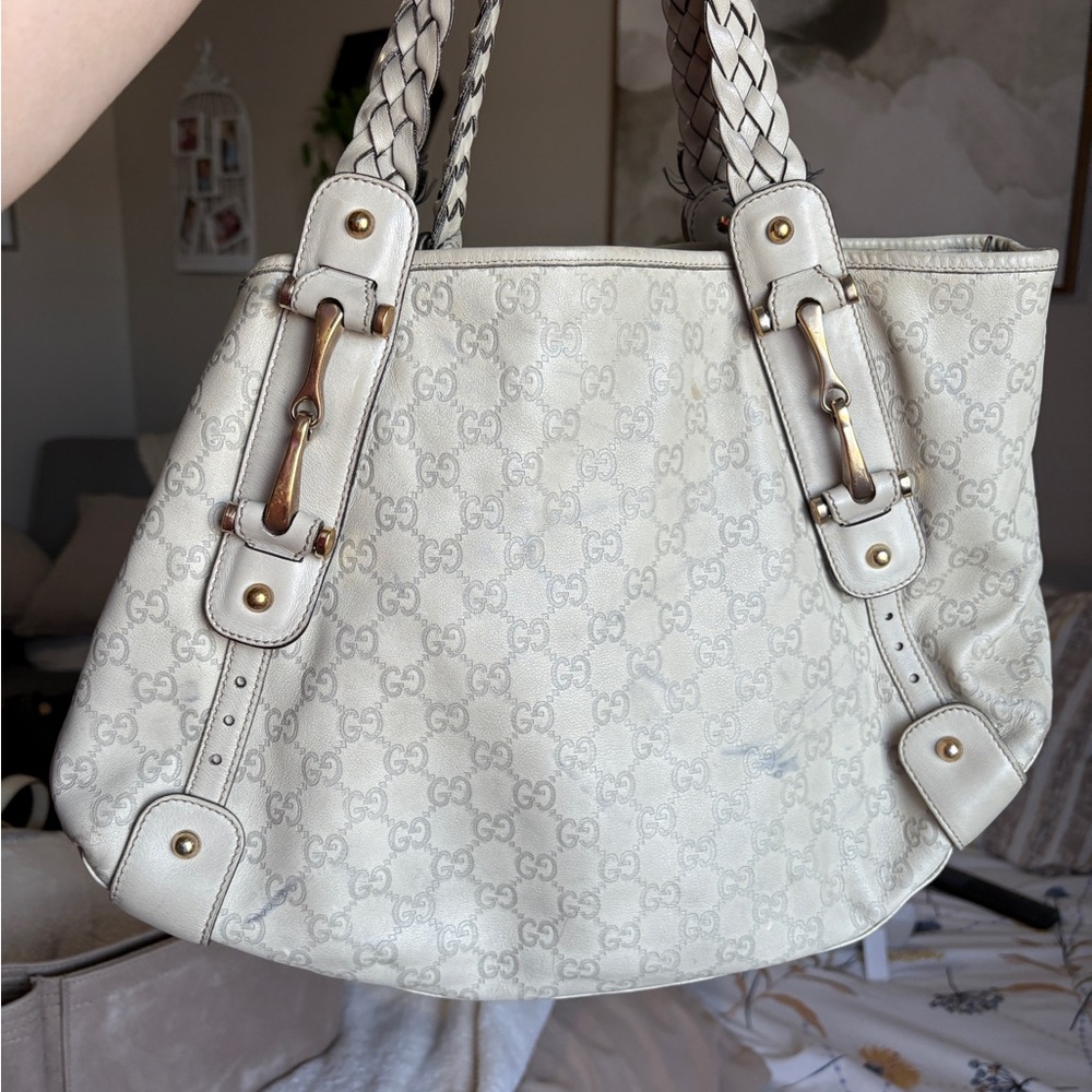 Vintage cream Gucci tote shoulder bag leather authentic